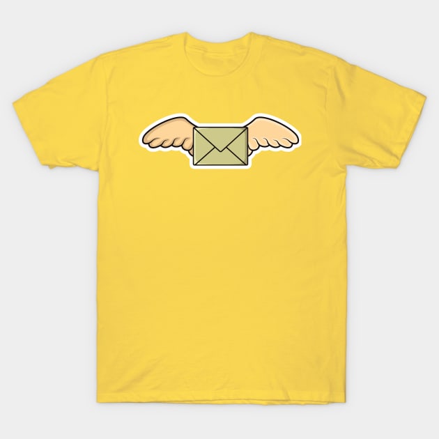 Flying Envelope with Wings Sticker design vector illustration. Office equipment icon concept. Flying closed envelope icon logo. E-mail envelope with wings sticker design with shadow. T-Shirt by AlviStudio